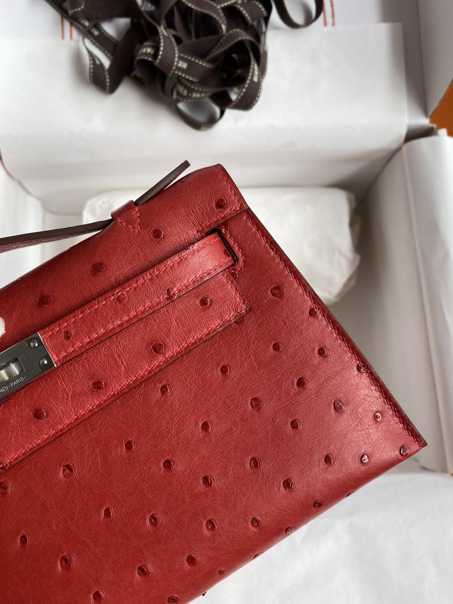 Hermes Mini Kelly Pochette 22cm Bag In Red Ostrich Leather